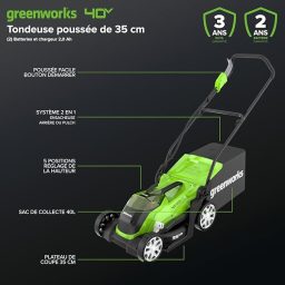 Image du fabricant 2 du Tondeuse Greenworks 40V sans fil